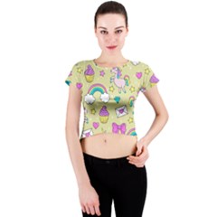 Cute Unicorn Pattern Crew Neck Crop Top by Valentinaart