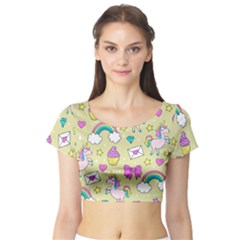 Cute Unicorn Pattern Short Sleeve Crop Top by Valentinaart