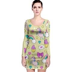 Cute Unicorn Pattern Long Sleeve Bodycon Dress by Valentinaart