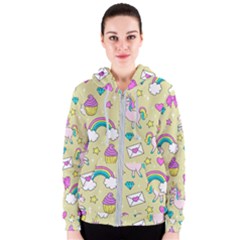 Cute Unicorn Pattern Women s Zipper Hoodie by Valentinaart