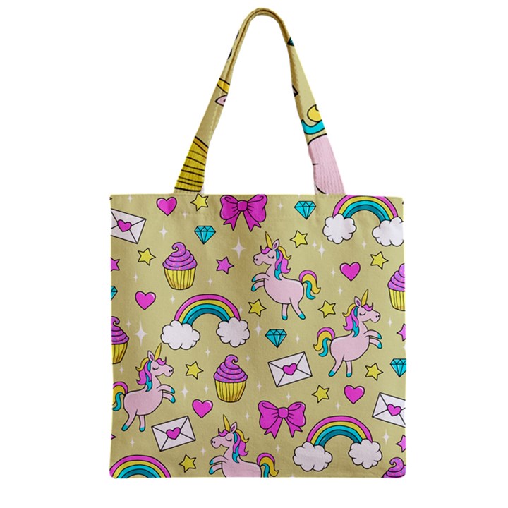 Cute Unicorn Pattern Zipper Grocery Tote Bag