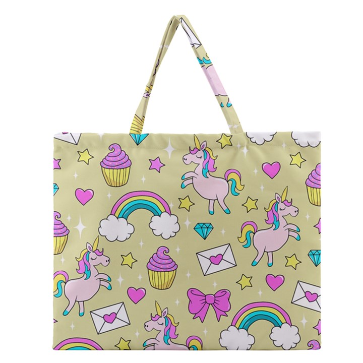 Cute Unicorn Pattern Zipper Large Tote Bag