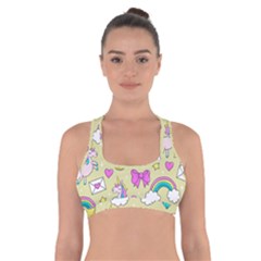 Cute Unicorn Pattern Cross Back Sports Bra by Valentinaart