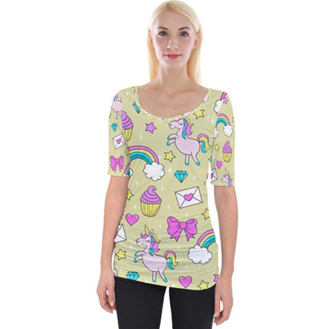 Cute Unicorn Pattern Wide Neckline Tee by Valentinaart