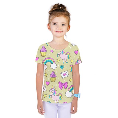 Cute Unicorn Pattern Kids  One Piece Tee by Valentinaart