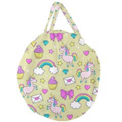 Cute Unicorn Pattern Giant Round Zipper Tote by Valentinaart