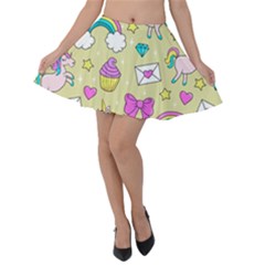 Cute Unicorn Pattern Velvet Skater Skirt by Valentinaart