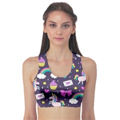 Cute Unicorn Pattern Sports Bra by Valentinaart