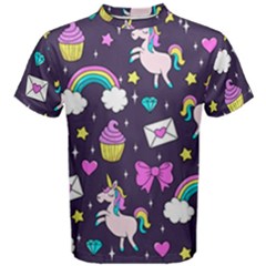 Cute Unicorn Pattern Men s Cotton Tee by Valentinaart