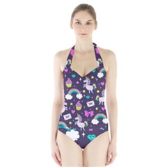 Cute Unicorn Pattern Halter Swimsuit by Valentinaart