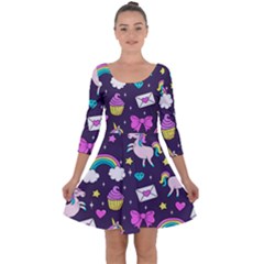 Cute Unicorn Pattern Quarter Sleeve Skater Dress by Valentinaart