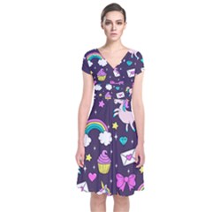 Cute Unicorn Pattern Short Sleeve Front Wrap Dress by Valentinaart