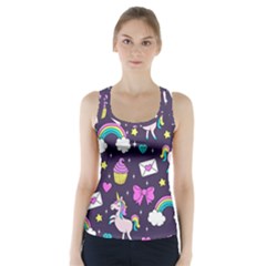 Cute Unicorn Pattern Racer Back Sports Top by Valentinaart