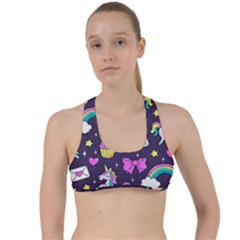 Cute Unicorn Pattern Criss Cross Racerback Sports Bra by Valentinaart