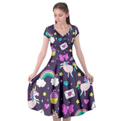 Cute Unicorn Pattern Cap Sleeve Wrap Front Dress by Valentinaart