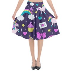 Cute Unicorn Pattern Flared Midi Skirt by Valentinaart