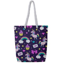 Cute Unicorn Pattern Full Print Rope Handle Tote (small) by Valentinaart