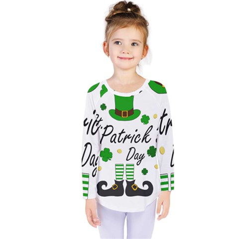 St Patricks Leprechaun Kids  Long Sleeve Tee by Valentinaart