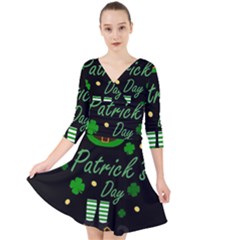 St Patricks Leprechaun Quarter Sleeve Front Wrap Dress by Valentinaart