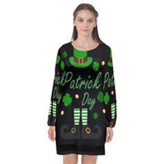 St Patricks Leprechaun Long Sleeve Chiffon Shift Dress  by Valentinaart