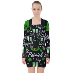 St Patricks Leprechaun V-neck Bodycon Long Sleeve Dress by Valentinaart