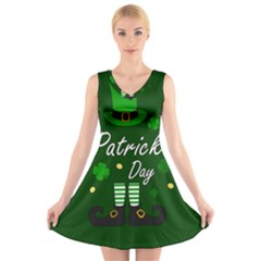 St Patricks Leprechaun V-neck Sleeveless Skater Dress by Valentinaart