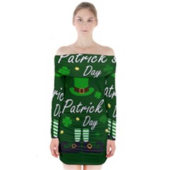 St Patricks Leprechaun Long Sleeve Off Shoulder Dress by Valentinaart