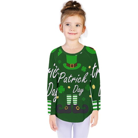 St Patricks Leprechaun Kids  Long Sleeve Tee by Valentinaart