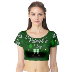 St Patricks Leprechaun Short Sleeve Crop Top by Valentinaart