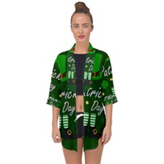 St Patricks Leprechaun Open Front Chiffon Kimono by Valentinaart