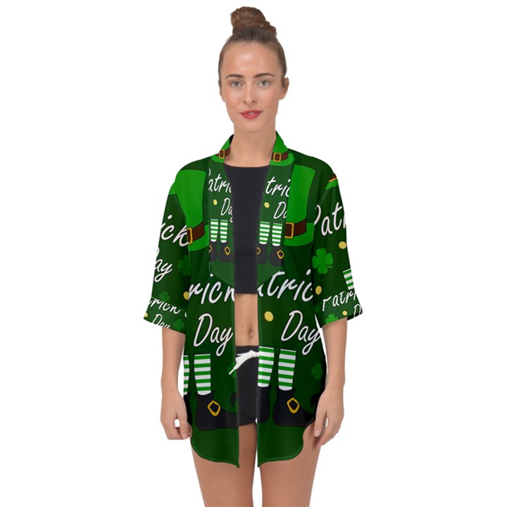 St Patricks Leprechaun Open Front Chiffon Kimono