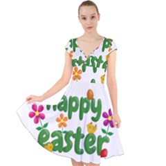 Happy Easter Cap Sleeve Front Wrap Midi Dress