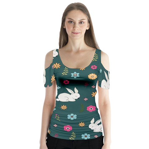 Easter Bunny  Butterfly Sleeve Cutout Tee  by Valentinaart