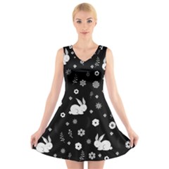 Easter Bunny  V-neck Sleeveless Skater Dress by Valentinaart