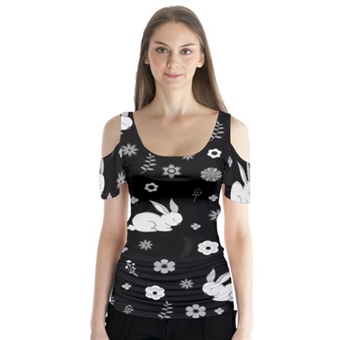 Easter Bunny  Butterfly Sleeve Cutout Tee  by Valentinaart