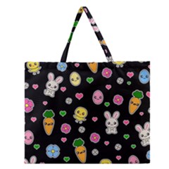 Easter Kawaii Pattern Zipper Large Tote Bag by Valentinaart