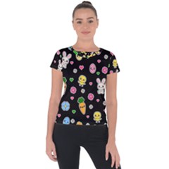 Easter Kawaii Pattern Short Sleeve Sports Top  by Valentinaart