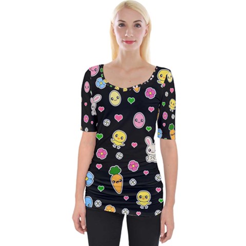 Easter Kawaii Pattern Wide Neckline Tee by Valentinaart