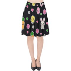 Easter Kawaii Pattern Velvet High Waist Skirt by Valentinaart