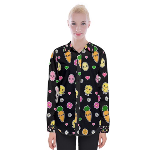 Easter Kawaii Pattern Womens Long Sleeve Shirt by Valentinaart