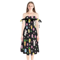 Easter Kawaii Pattern Shoulder Tie Bardot Midi Dress by Valentinaart