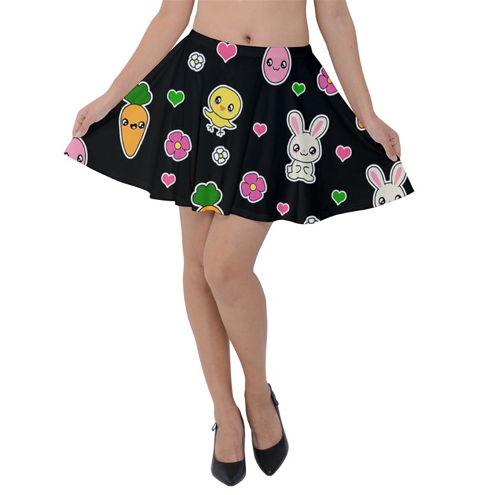 Easter Kawaii Pattern Velvet Skater Skirt