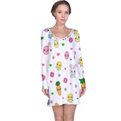 Easter Kawaii Pattern Long Sleeve Nightdress by Valentinaart