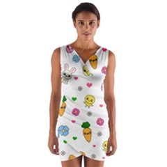 Easter Kawaii Pattern Wrap Front Bodycon Dress by Valentinaart