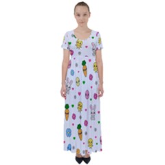 Easter Kawaii Pattern High Waist Short Sleeve Maxi Dress by Valentinaart