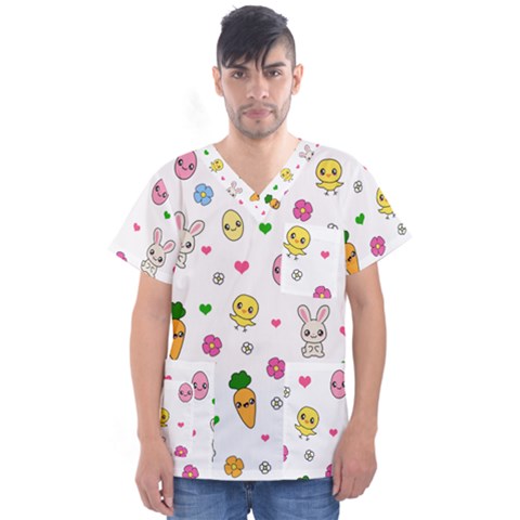 Easter Kawaii Pattern Men s V-neck Scrub Top by Valentinaart