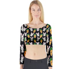 Easter Kawaii Pattern Long Sleeve Crop Top by Valentinaart