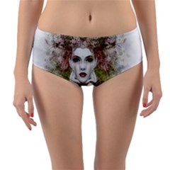 Woman Face Abstract Colorful Reversible Mid-waist Bikini Bottoms by ImagineWorld