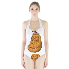 Sleeping Pumpkin Halter Swimsuit by ImagineWorld