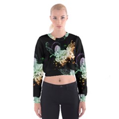 Wonderful Unicorn With Flowers Cropped Sweatshirt by FantasyWorld7